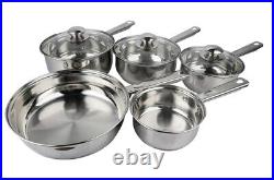 Stainless Steel 5pc Cookware Saucepan Pot Frying Milk Pan Set With Glass LID Uk