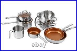 Stainless Steel Pots & Pans 11pc Set Induction Hob Non-Stick Oven Safe Cookware