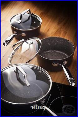 Stellar Rocktanium 3 Piece Pan Set Non Stick Saucepans Lids ALL HOBS Induction