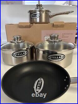 Stellar Saucepan Set 4 Piece For all Hobs 16,18 & 20cm Saucepan &20cm Frying Pan