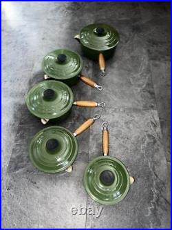 Superb Set of 5 Le Creuset Green Saucepans Cast iron pans (5GREEN1)
