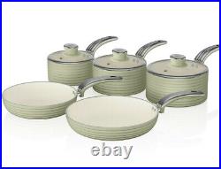 Swan Retro 5 Piece Pan Set Green. Vintage Kitchen Cookware. 2 Year Guarantee