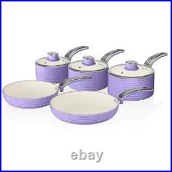 Swan Retro 5 Piece Pan Set Purple. Vintage Kitchen Cookware