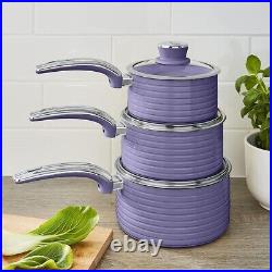 Swan Retro 5 Piece Pan Set Purple. Vintage Kitchen Cookware