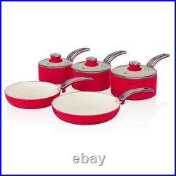 Swan Retro 5 Piece Pan Set Red. Stylish Kitchen Cookware Set. 2 Year Guarantee