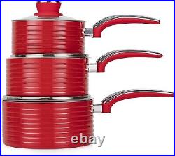 Swan Retro 5 Piece Pan Set Red. Stylish Kitchen Cookware Set. 2 Year Guarantee