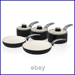 Swan Retro 5 Piece Pan Set in Black Vintage Kitchen Cookware. 5 Year Guarantee