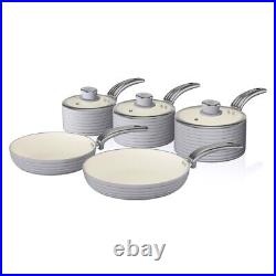 Swan Retro 5 Piece Pan Set in Grey Vintage Kitchen Cookware. 5 Year Guarantee