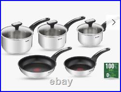 Tefal Emotion Stainless Steel Saucepan & Non-Stick Frying Pan Set, 5 Piece