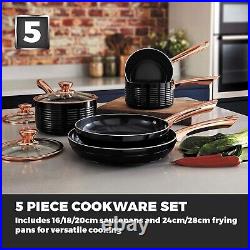 Tower 5 Piece Pan Set in Black & Rose Gold Non-Stick Aluminium 5 Yr Guarantee