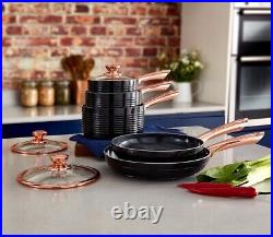 Tower 5 Piece Pan Set in Black & Rose Gold Non-Stick Aluminium 5 Yr Guarantee