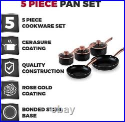 Tower 5 Piece Pan Set in Black & Rose Gold Non-Stick Aluminium 5 Yr Guarantee