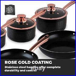 Tower 5 Piece Pan Set in Black & Rose Gold Non-Stick Aluminium 5 Yr Guarantee