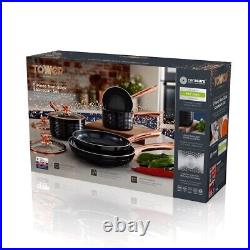 Tower 5 Piece Pan Set in Black & Rose Gold Non-Stick Aluminium 5 Yr Guarantee