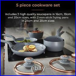 Tower Cavaletto Grey & Rose Gold 5 Piece Pan Set Kitchen Cookware 5 Yr Guarantee