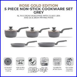 Tower Cavaletto Grey & Rose Gold 5 Piece Pan Set Kitchen Cookware 5 Yr Guarantee