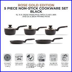 Tower Cavaletto Pan Set, 5 Piece, Non-Stick, Induction Safe, Black T800232BLK