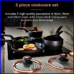 Tower Cavaletto Pan Set, 5 Piece, Non-Stick, Induction Safe, Black T800232BLK