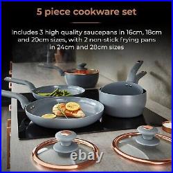 Tower Cavaletto Pan Set, 5 Piece, Non-Stick, Induction Safe, Grey T800232GRY