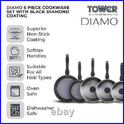 Tower Diamo 5 Piece Cookware Set Black Diamond Non-Stick Coating Pan Set T900130