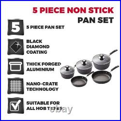 Tower Precision 5 Piece Pan Sets Black, Non-Stick, Forged Aluminium T900110