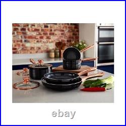 Tower Rose Gold Pot and Pan Set, Non Stick and Easy to Clean, Black, 5 Piece