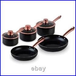 Tower Rose Gold Pot and Pan Set, Non Stick and Easy to Clean, Black, 5 Piece