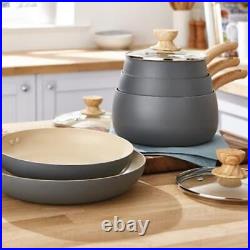 Tower Scandi Cookware Set, 5 Piece, Non Stick, Wood Effect Handles T800072G