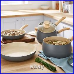 Tower Scandi Cookware Set, 5 Piece, Non Stick, Wood Effect Handles T800072G