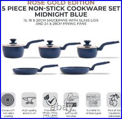 Tower T800232MNB Cavaletto Midnight Blue/Rose Gold 5 Piece Cookware Set New