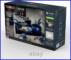 Tower T800232MNB Cavaletto Midnight Blue/Rose Gold 5 Piece Cookware Set New