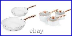 Tower White & Rose Gold Linear 5 piece Saucepan & Frying Pan Set with Non-Stick