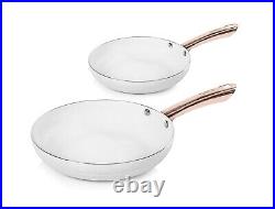 Tower White & Rose Gold Linear 5 piece Saucepan & Frying Pan Set with Non-Stick