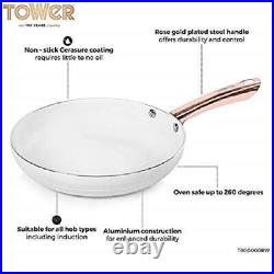 Tower White & Rose Gold Linear 5 piece Saucepan & Frying Pan Set with Non-Stick