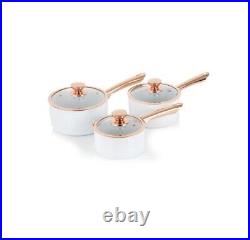 Tower White & Rose Gold Linear 5 piece Saucepan & Frying Pan Set with Non-Stick