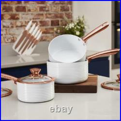 Tower White & Rose Gold Linear 5 piece Saucepan & Frying Pan Set with Non-Stick