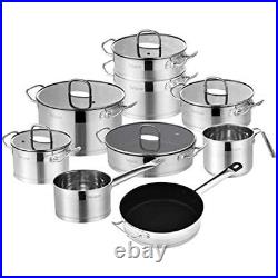 Velaze Cookware Set 14Pc Stainless Steel Pot&Pan Set Induction Safe With Glass lid