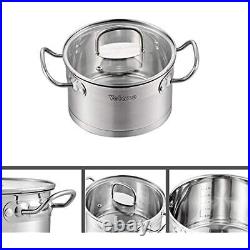 Velaze Cookware Set 14Pc Stainless Steel Pot&Pan Set Induction Safe With Glass lid